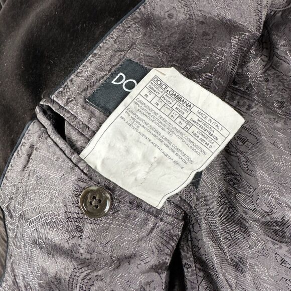 Dolce And Gabbana Blazer Men’s Small Brown Velvet 2 Button Notch Collar Lined - Picture 10 of 16